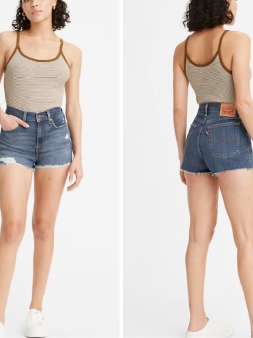 Levi's Denim Shorts High Rise Stretch Distressed Jean Shorts Dark Wash Size 25